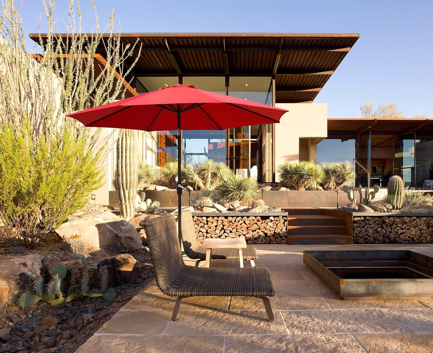 9 FT Enhanced Aluminum Patio Umbrella, UV Protected Outdoor Umbrella with Auto Crank and Push Button Tilt, Red