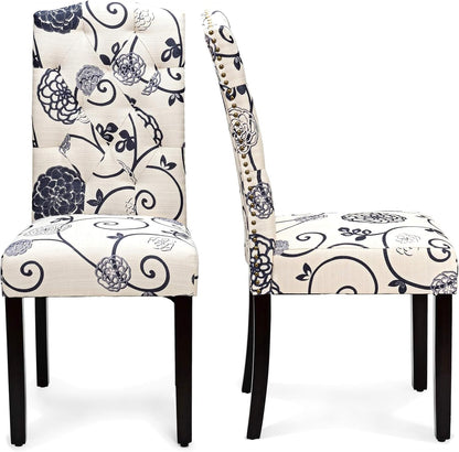 Dining Chairs Set of 2, Tufted Fabric Dining Room Chairs with Nailed Head, Parsons Chairs with Padded Seat, Tall Backrest, Modern Upholstered Armless Dining Chairs for Kitchen, Dining Room