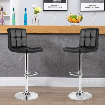 Adjustable Bar Stools Set of 2, Modern Swivel PU Leather Bar Chair with Backrest, Soft Cushioned Seat, Footrest, Sturdy Metal Frame, Comfortable Barstools for Kitchen Island, Pub, Black