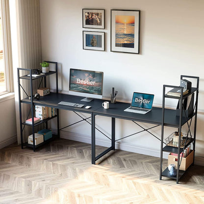 Computer Desk with Shelves - 47 Inch Home Office Desks with Bookshelf for Study Writing and Work - Plenty Leg Room and Easy Assemble, Black