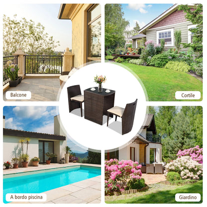 3 PCS Cushioned Outdoor Wicker Patio Set Garden Lawn Sofa Furniture Seat Brown No Assembly