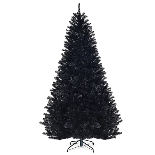 7.5Ft Hinged Artificial Christmas Tree Full Tree W/ Metal Stand Black