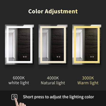 Bathroom LED Mirror 24" X 32" Frameless Wall Mounted Vanity Mirror with Dimmable Lights Anti-Fog Makeup Mirror, Horizontally/Vertically Hanging