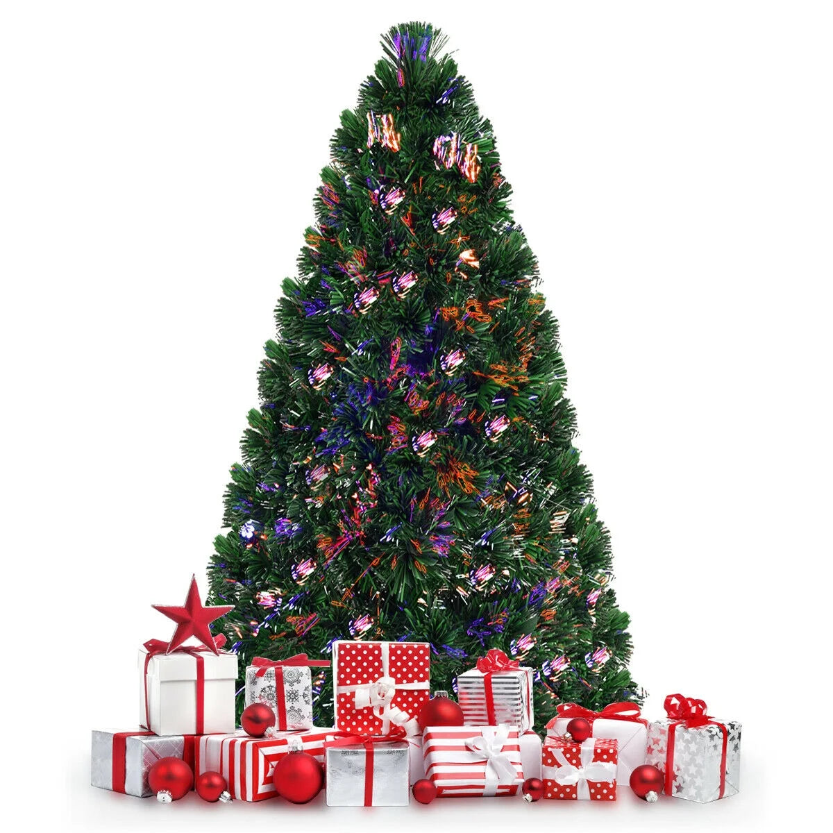 5Ft Pre-Lit Fiber Optic PVC Christmas Tree Metal Holiday