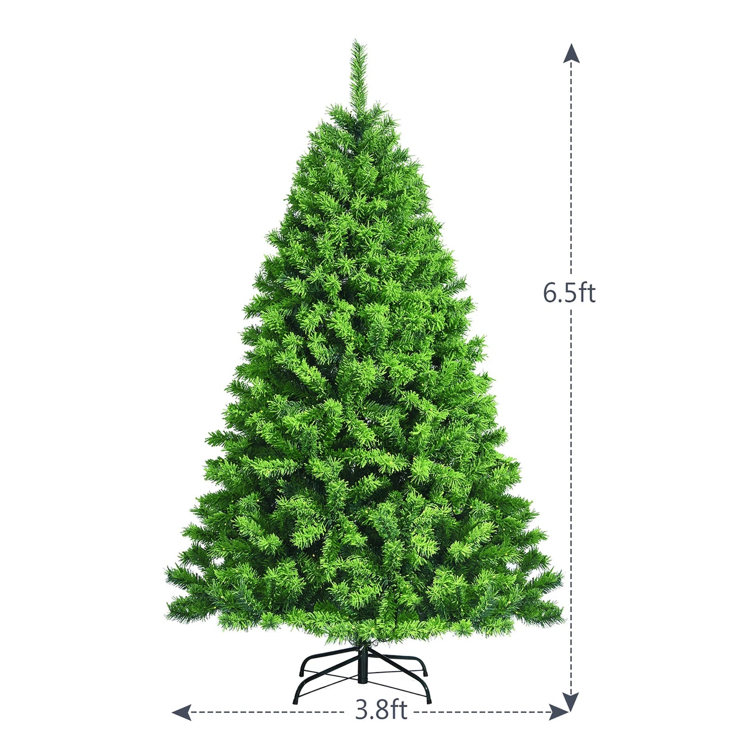 6.5Ft Green Flocked Hinged Artificial Christmas Tree W/ Metal Stand Green