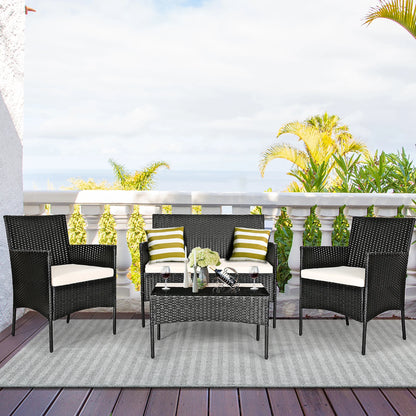 4PCS Patio Furniture Set Rattan Wicker Conversation Set Outdoor