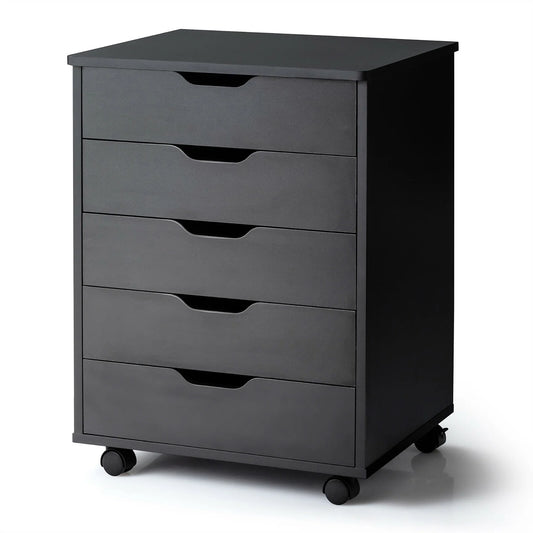 5 Drawer Chest Storage Dresser Floor Cabinet Organizer with Wheels Black