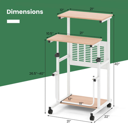 Adjustable Standing Desk with Footrest Mesh Panel Lockable Wheels Sit Home Office