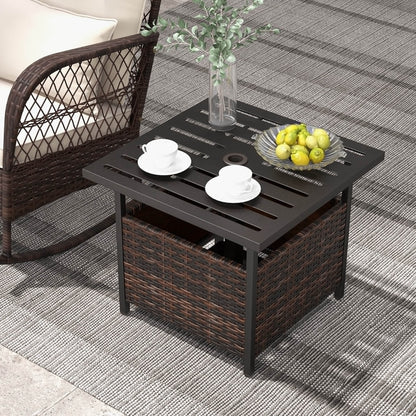 Rattan Wicker Steel Side Table Outdoor Furniture Deck Garden Patio Pool Brown