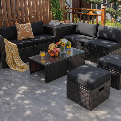 8-Piece Rattan Outdoor Patio Dining Set, Black