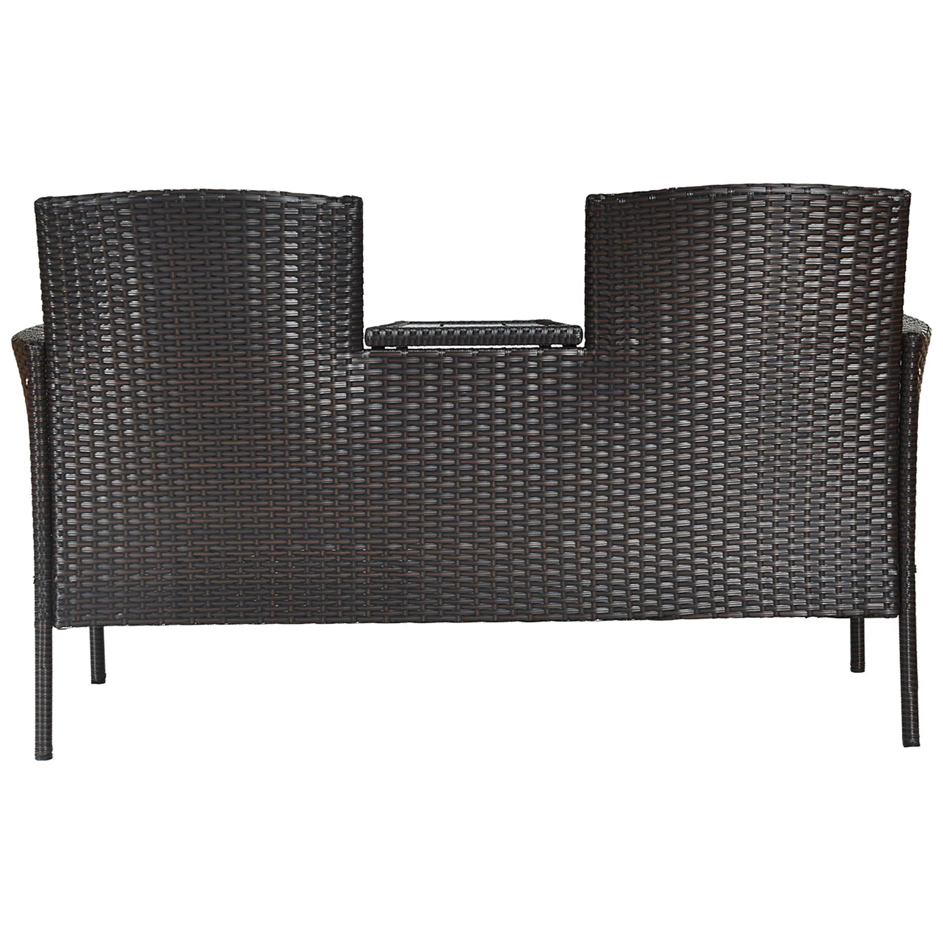 Patio Rattan Loveseat Sofa Cushioned Coffee Table Red