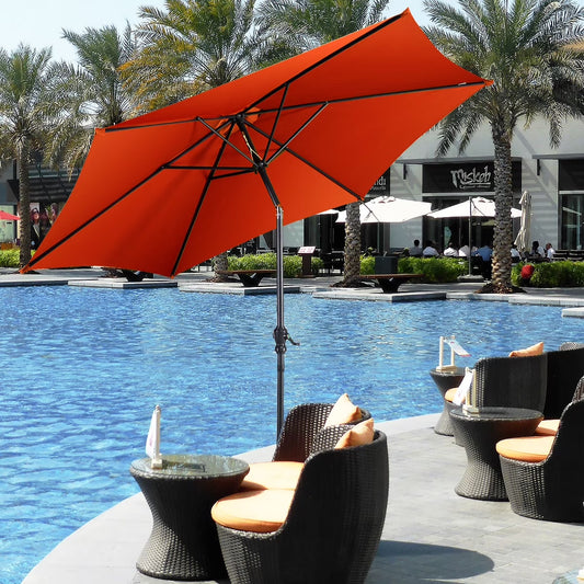 10 FT Patio Umbrella Patio Market Steel Tilt W/ Crank Outdoor Yard Garden Orange