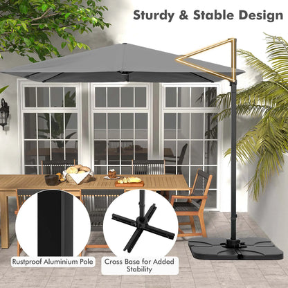 Patio 9.5FT Square Cantilever Offset Hanging Umbrella 2-Tier 360° Outdoor Gray