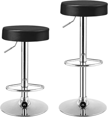 Bar Stool, Modern Swivel Backless round Barstool, PU Leather Armless Bar Chair with Height Adjustable, Chrome Footrest, Sturdy Metal Frame for Kitchen Dining Living Bistro Pub (Black, 1 Pc)
