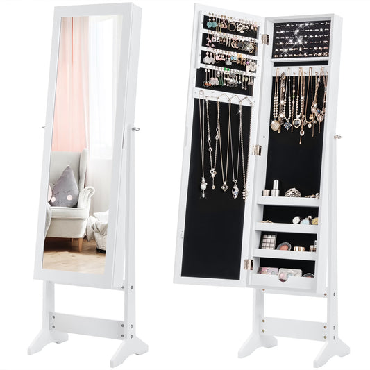 Mirrored Jewelry Cabinet Mirror Organizer Storage Ring Stand