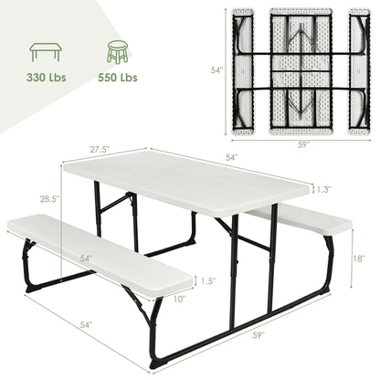 Folding Metal Picnic Table Set, White