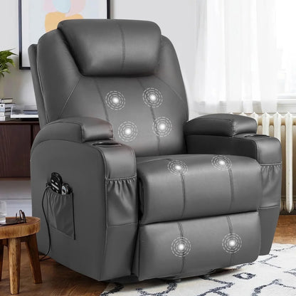 Electric Reclining Chair Elderly Lift Recliner with Massage Faux Leather,Brown