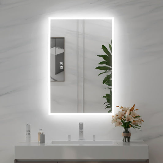 LED Bathroom Mirror with Lights Bathroom Mirror 20 X 28 Inch, Frameless Front & Backlit Lighted Mirror for Bathroom Wall Mount, Dimmable anti Fog 3 Colors Memory Function(Horizontal/Vertical)