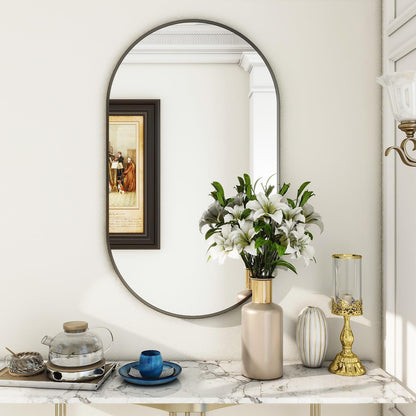 Wall Mounted Mirror, 17"X30" Oval Bathroom Mirror with Metal Frame, Vertical & Horizontal Hang, Ideal for Bedroom, Entryway, Living Room, Gold