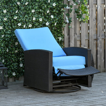 Reclining Rattan 360° Swivel Chair Patio Cushioned Recliner