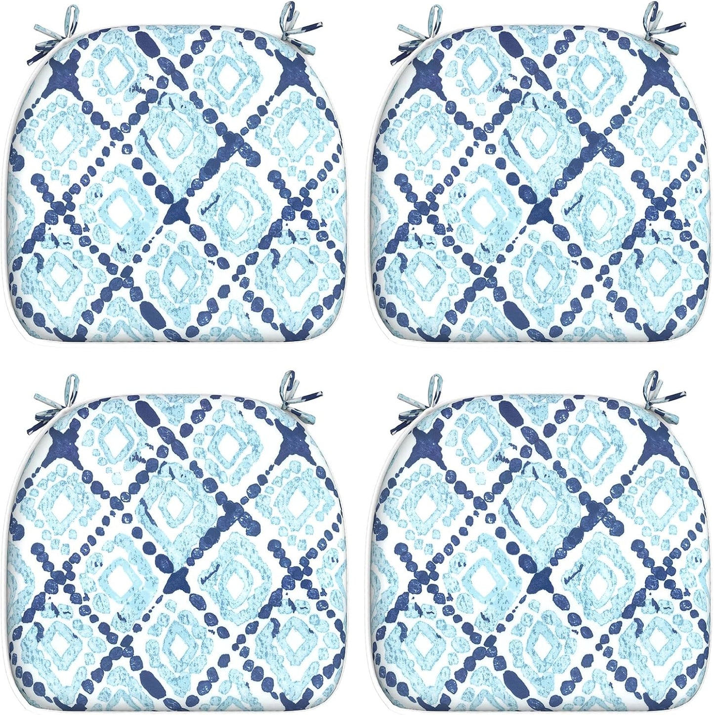 Outdoor Chair Cushions Set of 4, Patio Seat Cushions D16Xw17 with Ties, Water Repellent Chair Pads for Patio Furniture Garden Use, Boho Geometry Blue