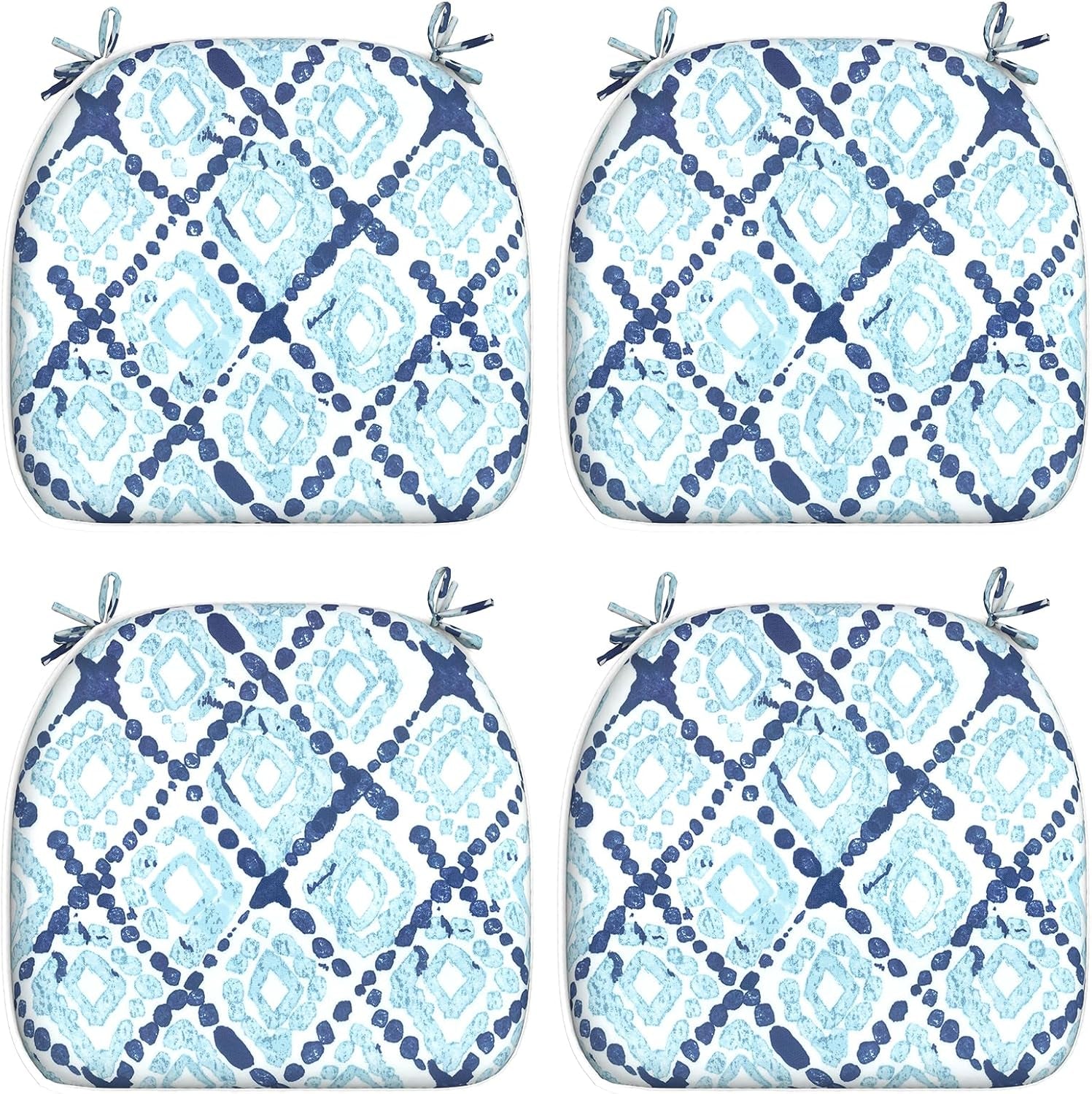 Outdoor Chair Cushions Set of 4, Patio Seat Cushions D16Xw17 with Ties, Water Repellent Chair Pads for Patio Furniture Garden Use, Boho Geometry Blue