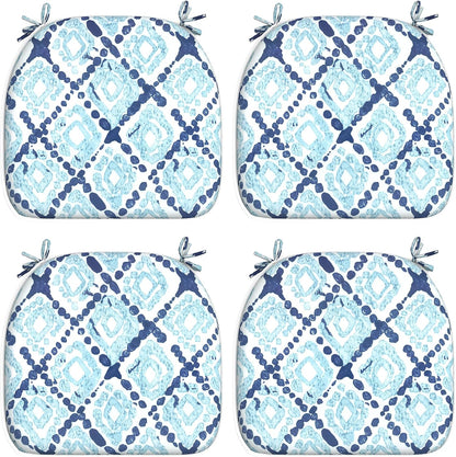Outdoor Chair Cushions Set of 4, Patio Seat Cushions D16Xw17 with Ties, Water Repellent Chair Pads for Patio Furniture Garden Use, Boho Geometry Blue