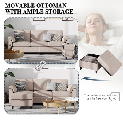 Sectional Sofa with Movable Storage Ottoman, L-Shaped Convertible Sofa Couch for Small Living Room, Beige