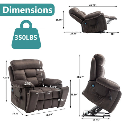 Oversized Massage Recliner Chair with Heat,  Large Electric Power Lift Recliner Chair for Big and Tall and Elderly with Hidden Cup Holder, 350Lb, Home Theater Accent Chairs, Dark Brown