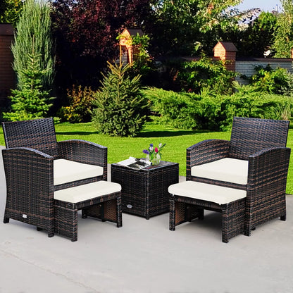 Costway 5PCS Patio Rattan Wicker Furniture Set Sofa Ottoman W/ Cushions