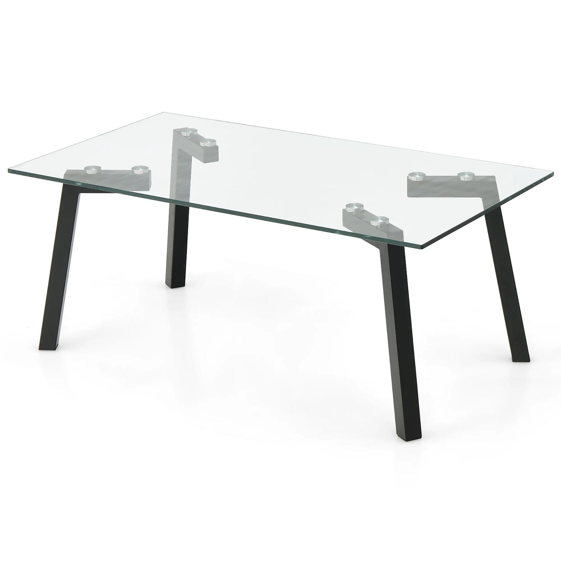 Tempered Glass Coffee Table Modern Center Table with Metal Frame for Living Room