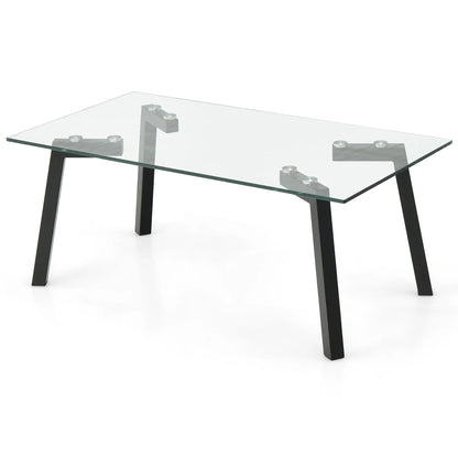 Tempered Glass Coffee Table Modern Center Table with Metal Frame for Living Room