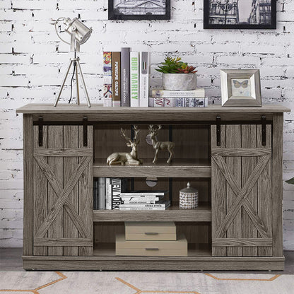 Farmhouse Wood TV Stand for Tvs up to 60 Inch with Sliding Barn Doors