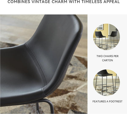 Centiar Modern Faux Leather Pub Height Bucket Seat Barstool, 30" Seat Height, Set of 2, Black