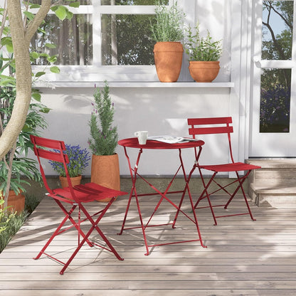 Premium Frame Patio Bistro Set, Folding Outdoor Patio Furniture Sets, 3 Piece Patio Set of Folding Patio Table and Chairs, Red
