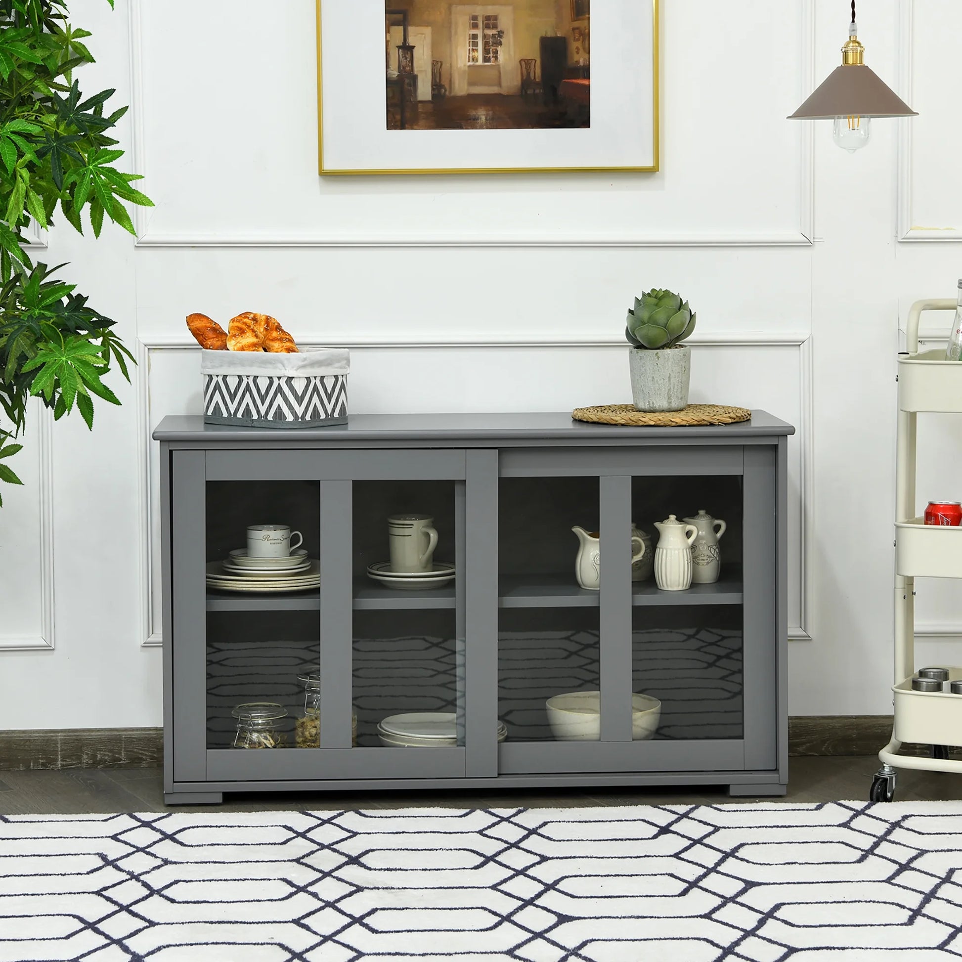Kitchen Storage Cabinet Sideboard Buffet Cupboard W/ Sliding Door Gray