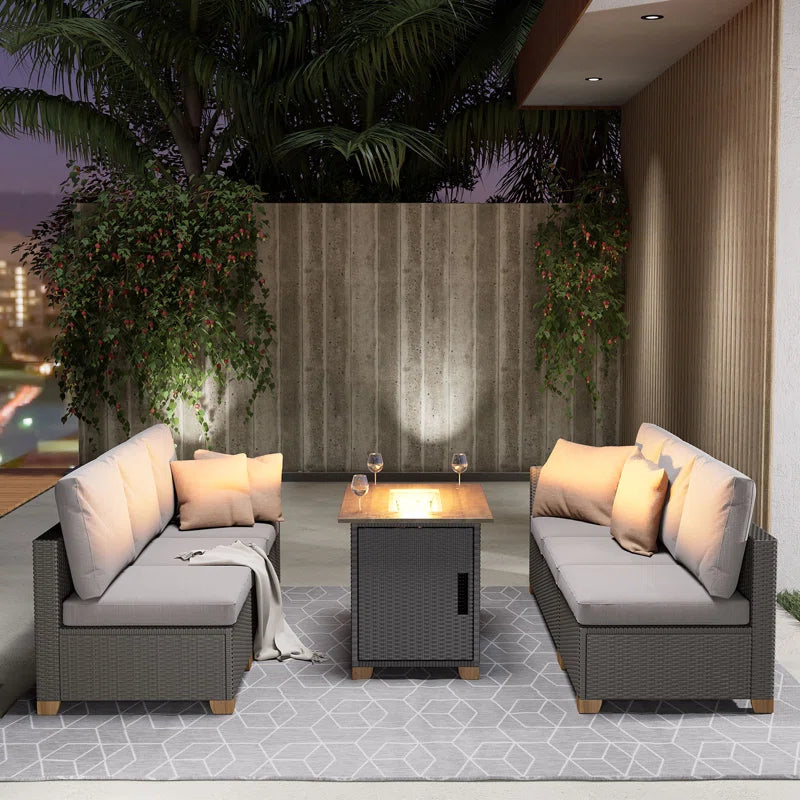 Wicker 6 - Person Modular Patio Conversation Sets with Cushions