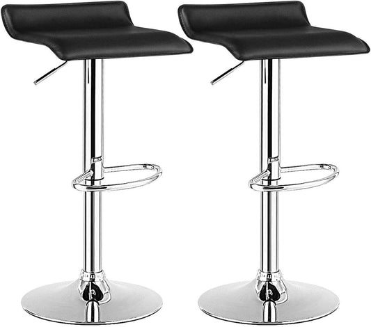 Bar Stools Set of 2, Modern Swivel Contemporary Barstools with Adjustable Height, Footrests, Chrome Hydraulic PU Leather Backless Bar Chairs for Kitchen Island Cafe Pub, Black