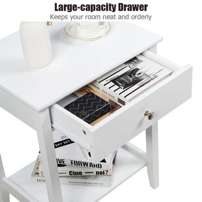 Nightstand End Table Storage Display Bedroom Furniture Drawer Shelf beside White