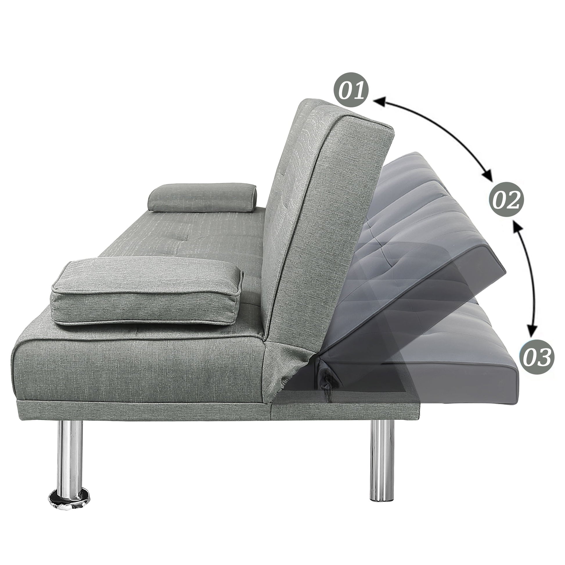 Modern Futon Convertible Sofa Bed with Adjustable Back with Cupholders