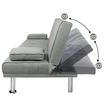 Modern Futon Convertible Sofa Bed with Adjustable Back with Cupholders