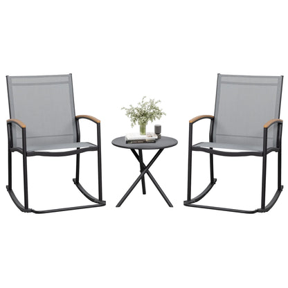 3-Piece Patio Bistro Sets, Outdoor Breathable Rocking Chairs & Black Furniture Conversation Set-Two Chairs with Coffee Table Black