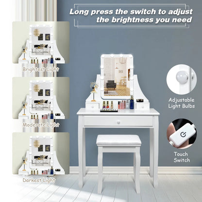 Vanity Table 10 Dimmable Bulbs Makeup Dressing Desk White