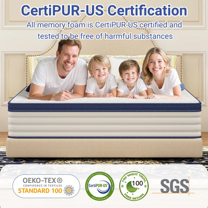Full Mattress,  12 Inch Gel Memory Foam Mattress in a Box, Cool Hybrid Individual Pocket Springs Full Size Mattress with Breathable Knitted Fabric and Edge Support, Medium Firm, Blue