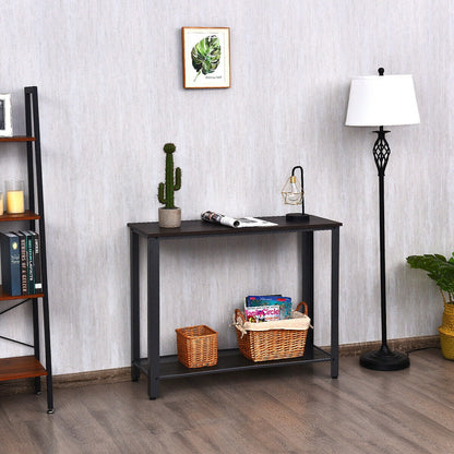 Console Sofa Table W/ Storage Shelf Metal Frame Wood Look Entryway Table Silver