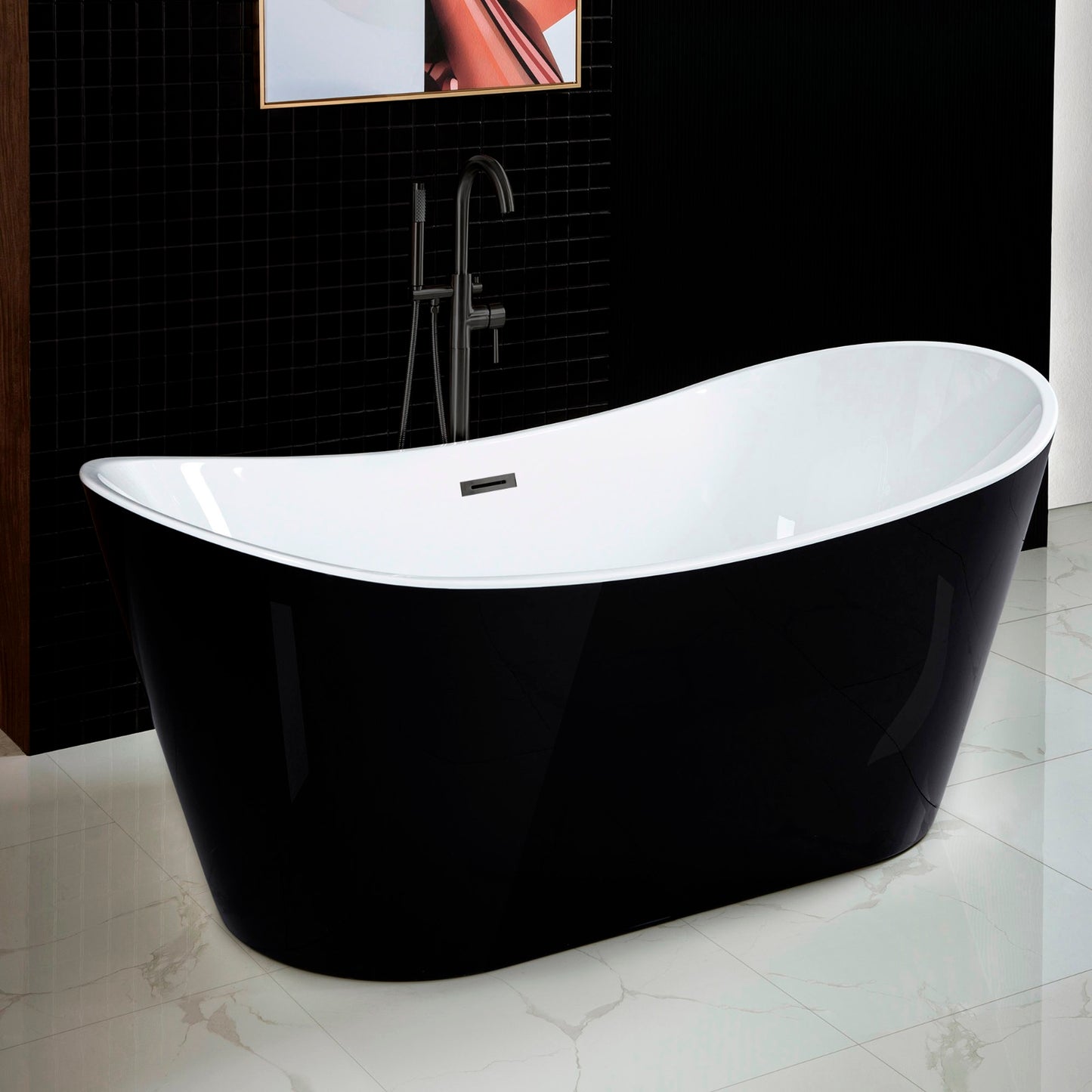 67" Premium Acrylic Freestanding Soaking Bathtub, Black