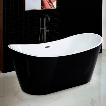 67" Premium Acrylic Freestanding Soaking Bathtub, Black