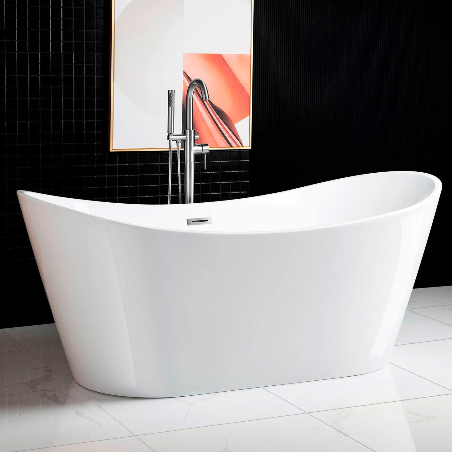 71" Acrylic Freestanding Soaking Bathtub with Chrome Drain