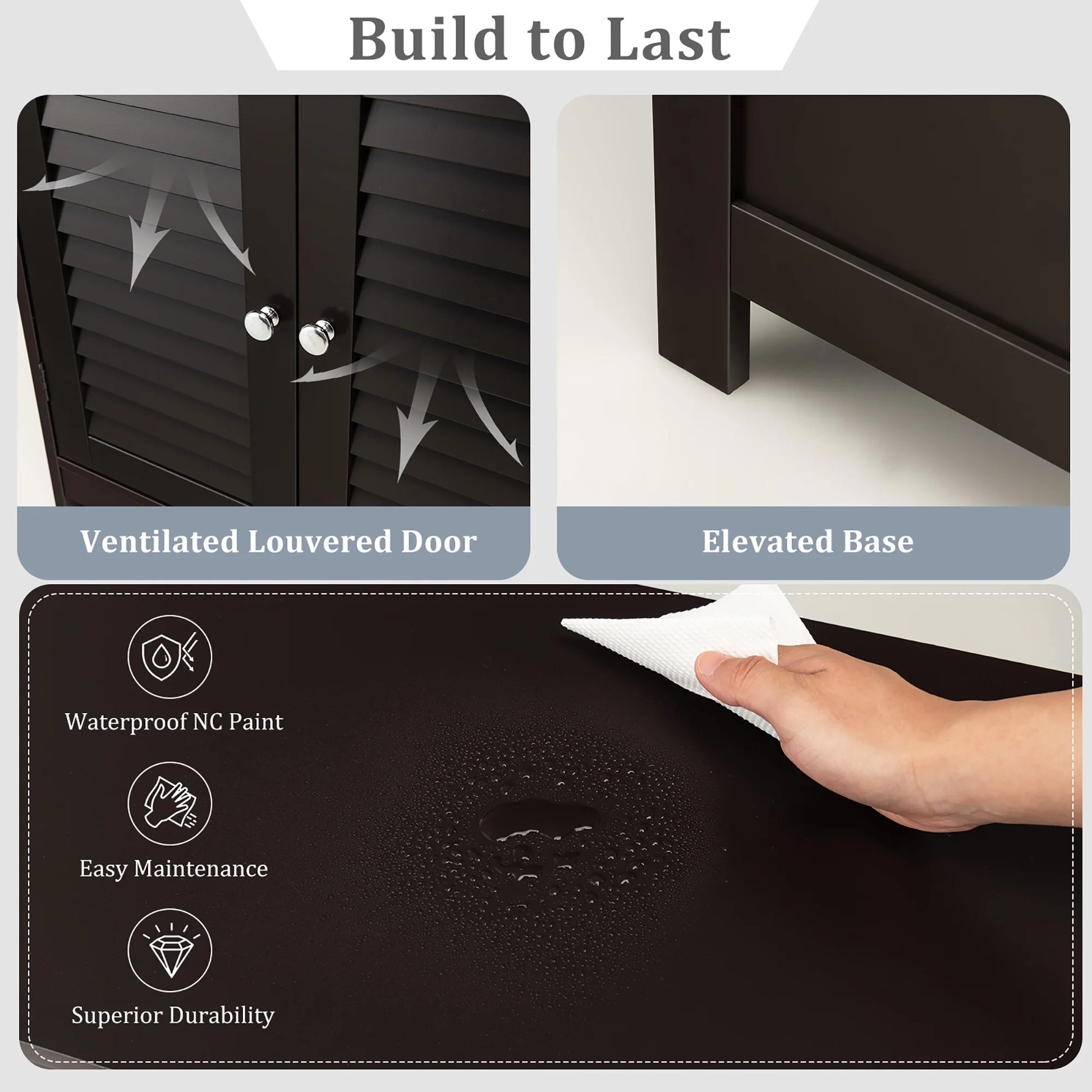 Bathroom Storage Wood Floor Cabinet with Double Shutter Door Coffee