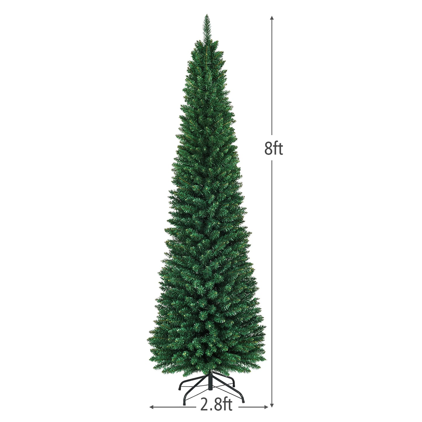 8Ft PVC Artificial Pencil Christmas Tree Slim Stand Green